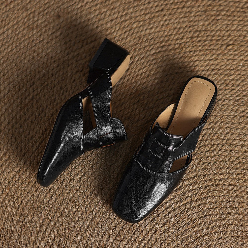 Fabienne | Mules à Bout Carré en Cuir
