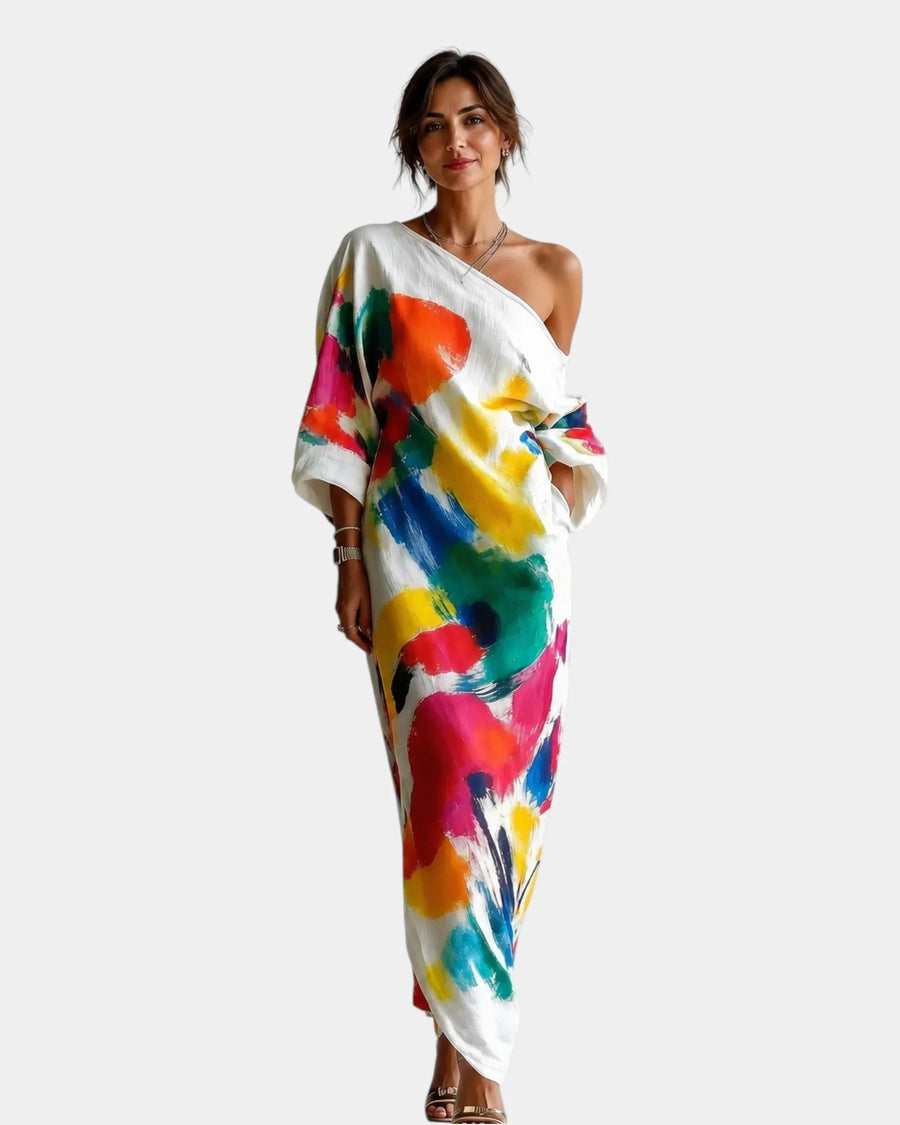 Paquerette | Robe maxi artistique à une épaule