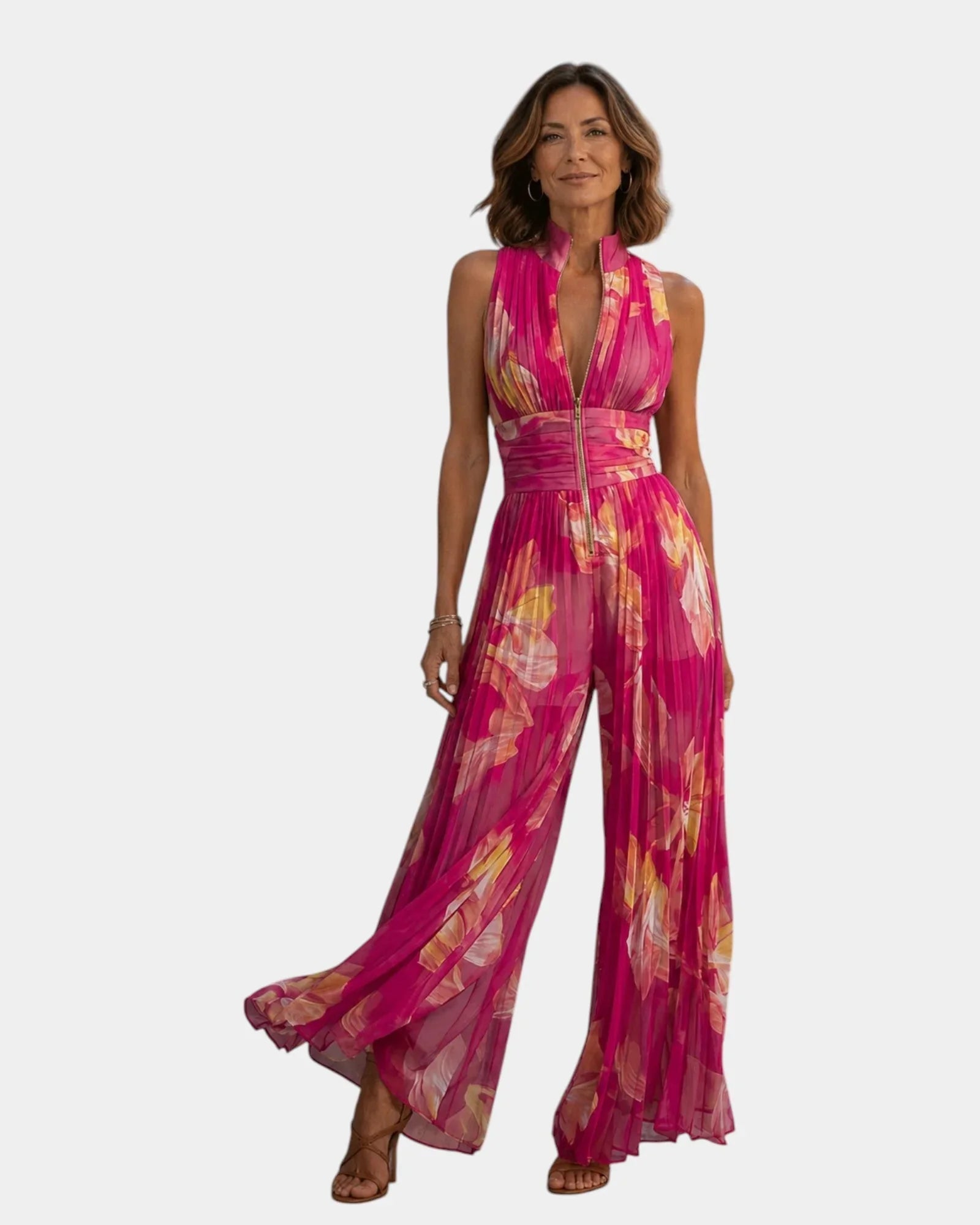 Shana | Combinaison plissée en chiffon floral fuchsia