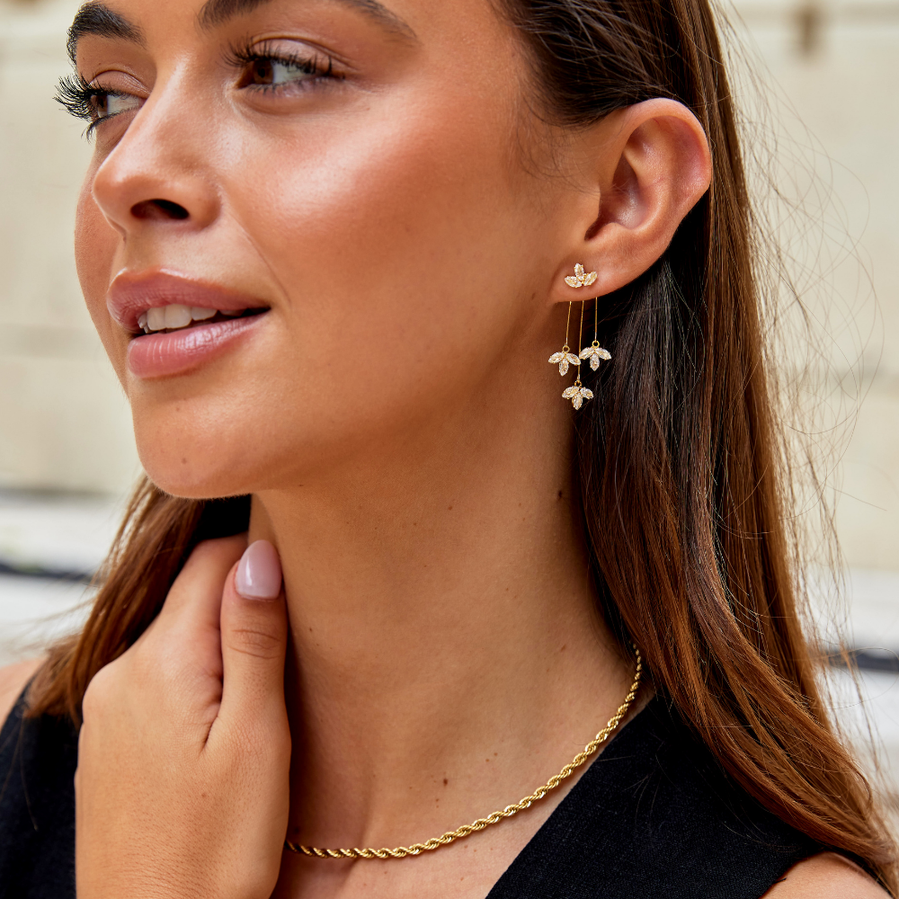 Philomène | Boucles d'Oreilles Feuilles Scintillantes