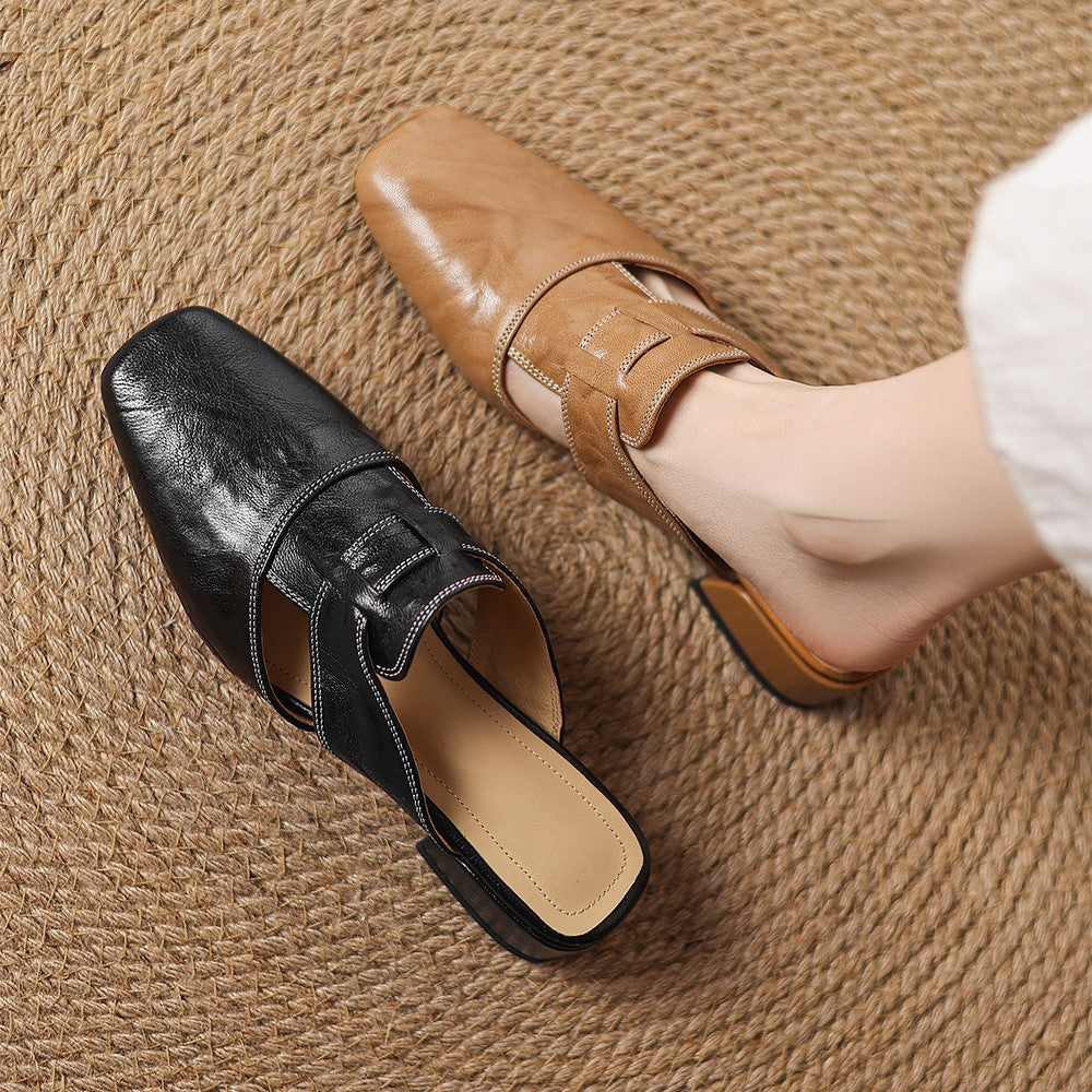 Fabienne | Mules à Bout Carré en Cuir