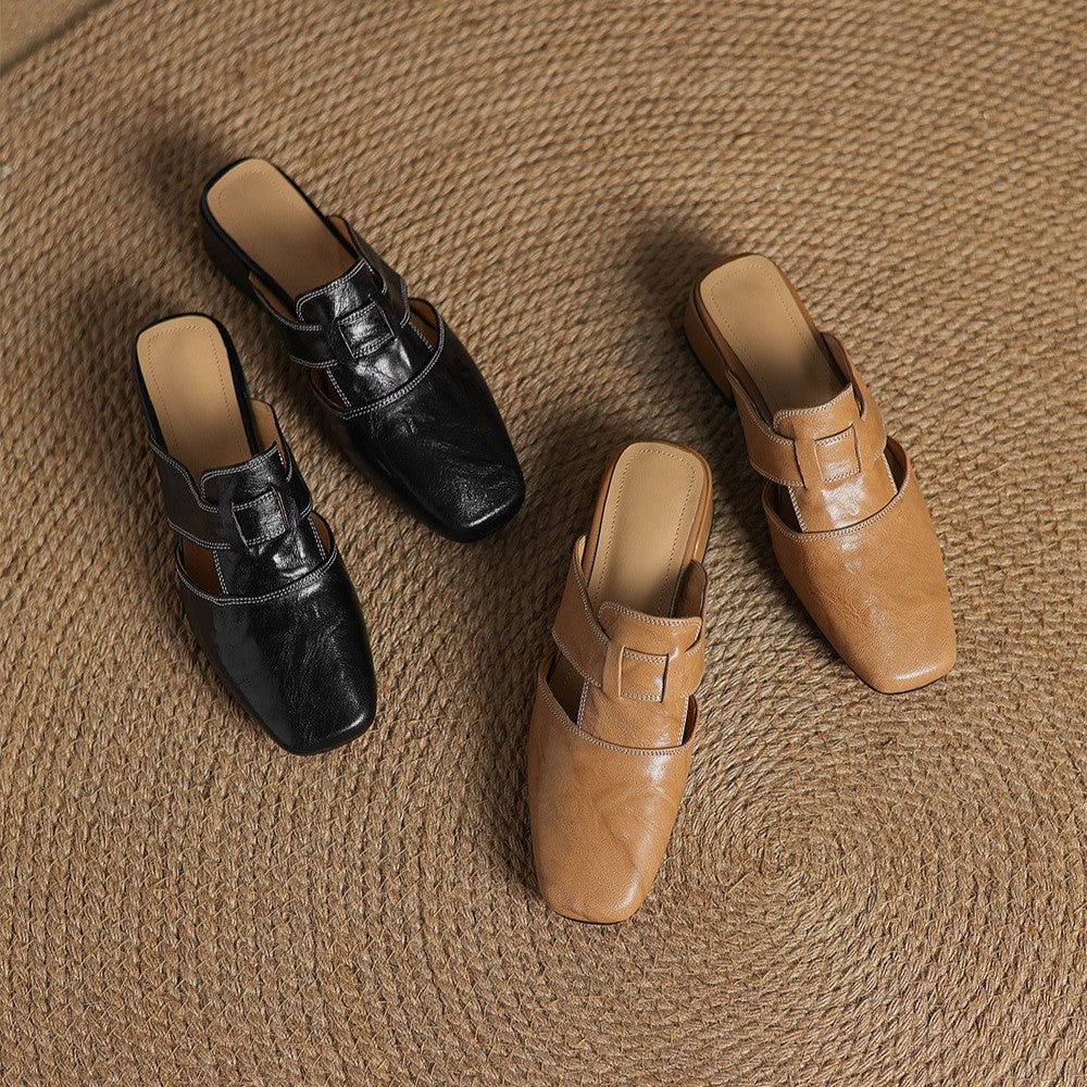 Fabienne | Mules à Bout Carré en Cuir