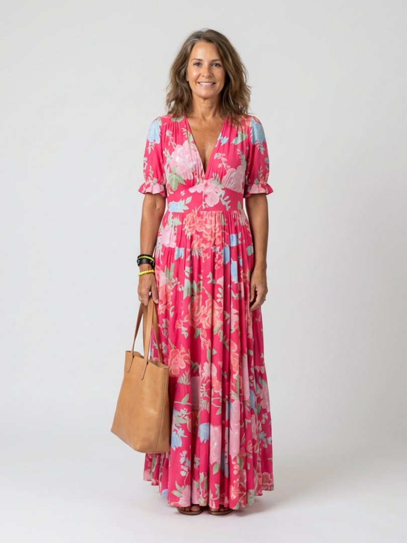 Isa | Robe midi à fleurs à manches courtes Ione