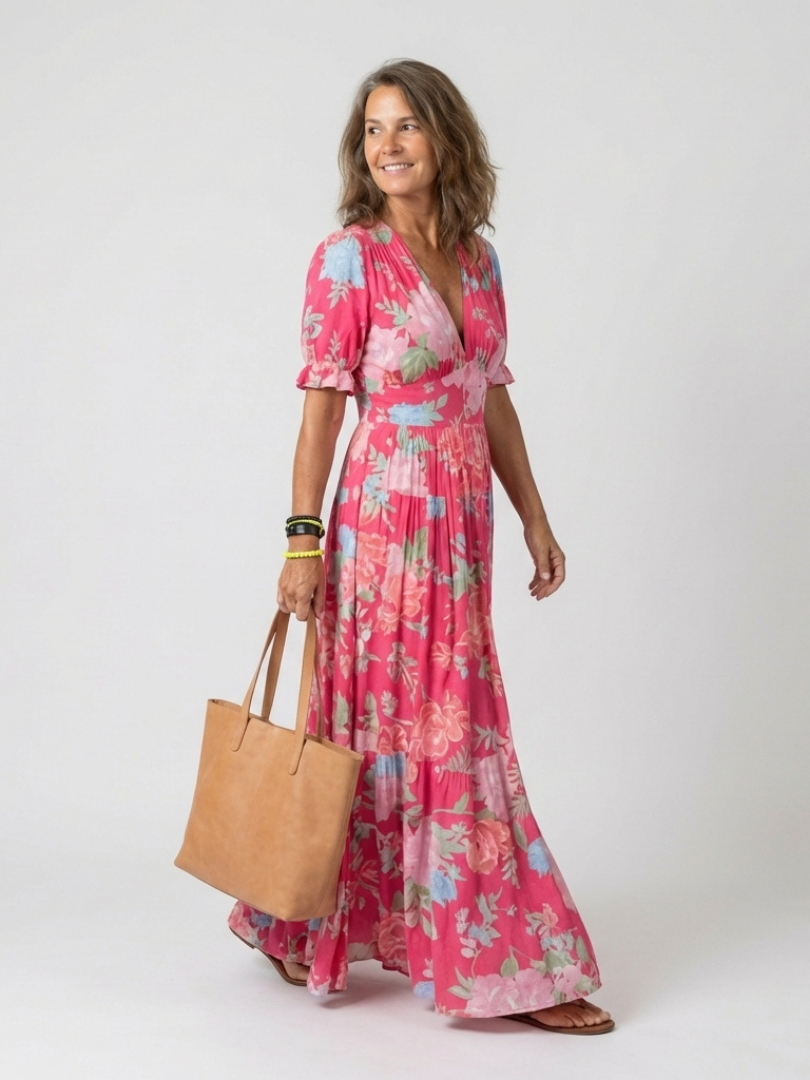 Isa | Robe midi à fleurs à manches courtes Ione