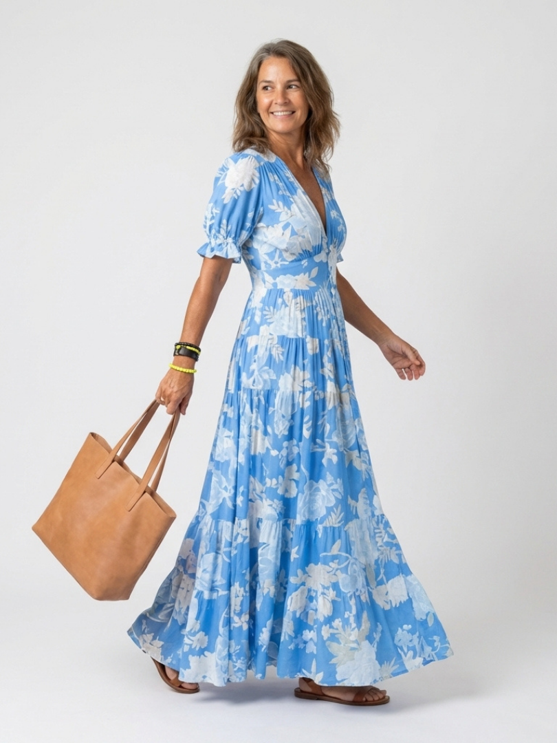 Isa | Robe midi à fleurs à manches courtes Ione