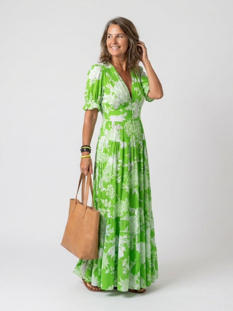 Isa | Robe midi à fleurs à manches courtes Ione