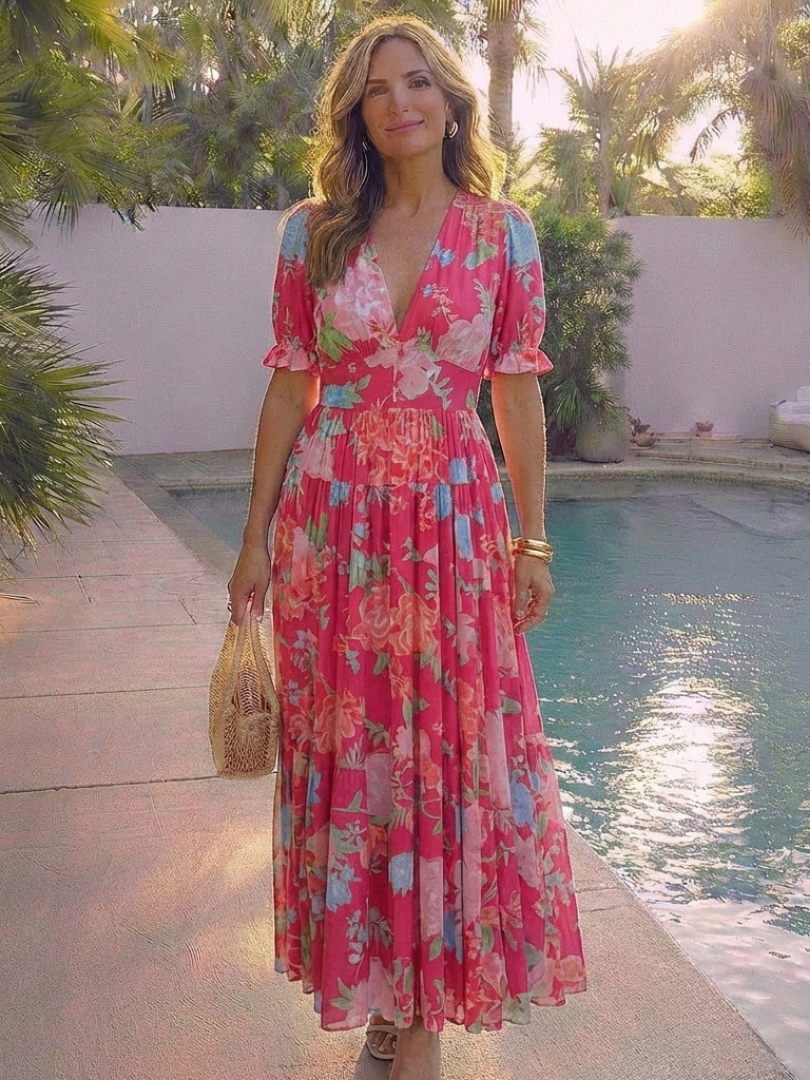 Isa | Robe midi à fleurs à manches courtes Ione