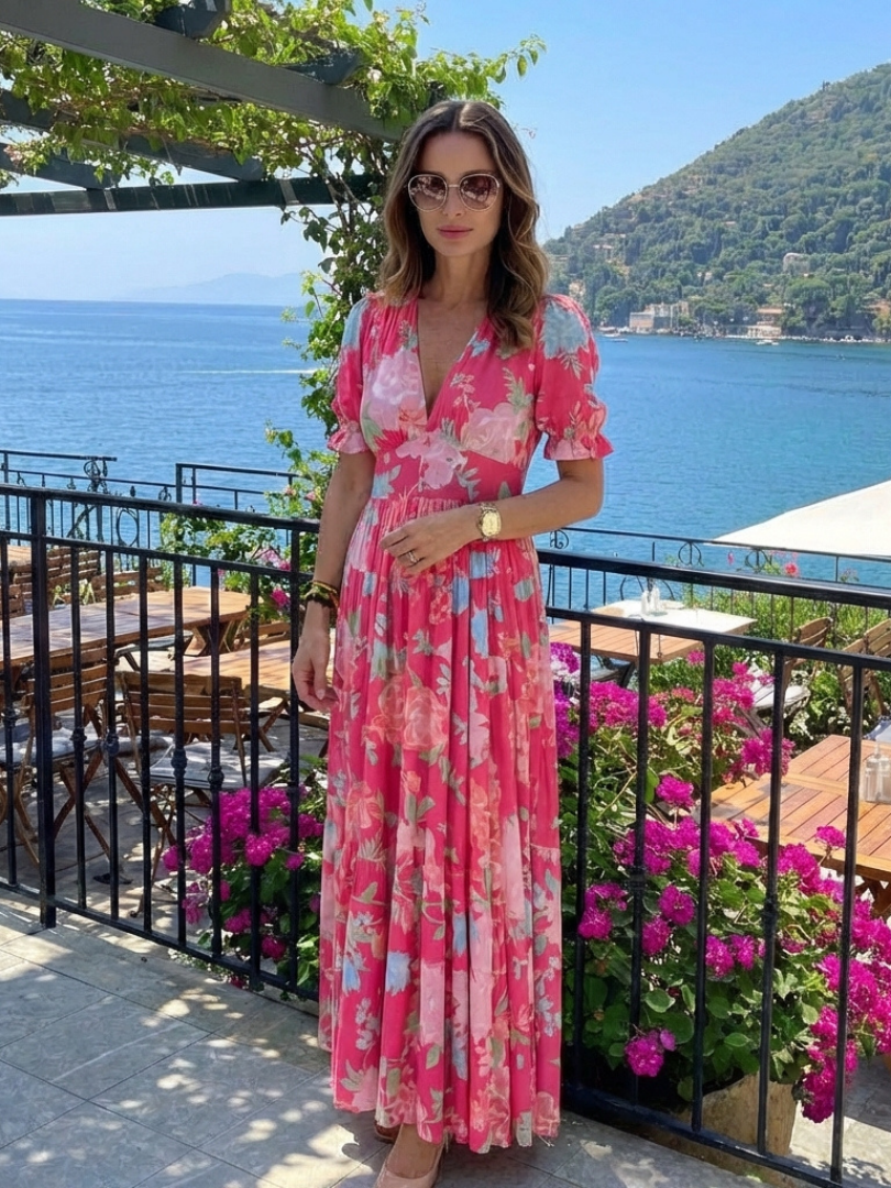 Isa | Robe midi à fleurs à manches courtes Ione