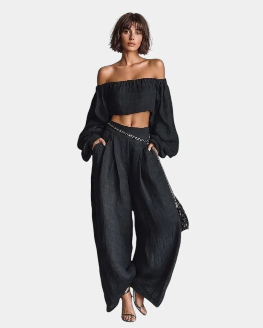 Cíntia | Ensemble à épaules dénudées avec pantalon large