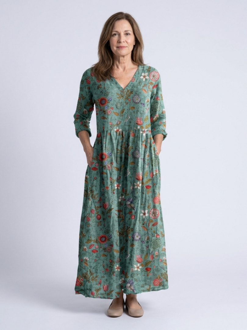 Marina | Robe Maxi à Manches Trois Quarts