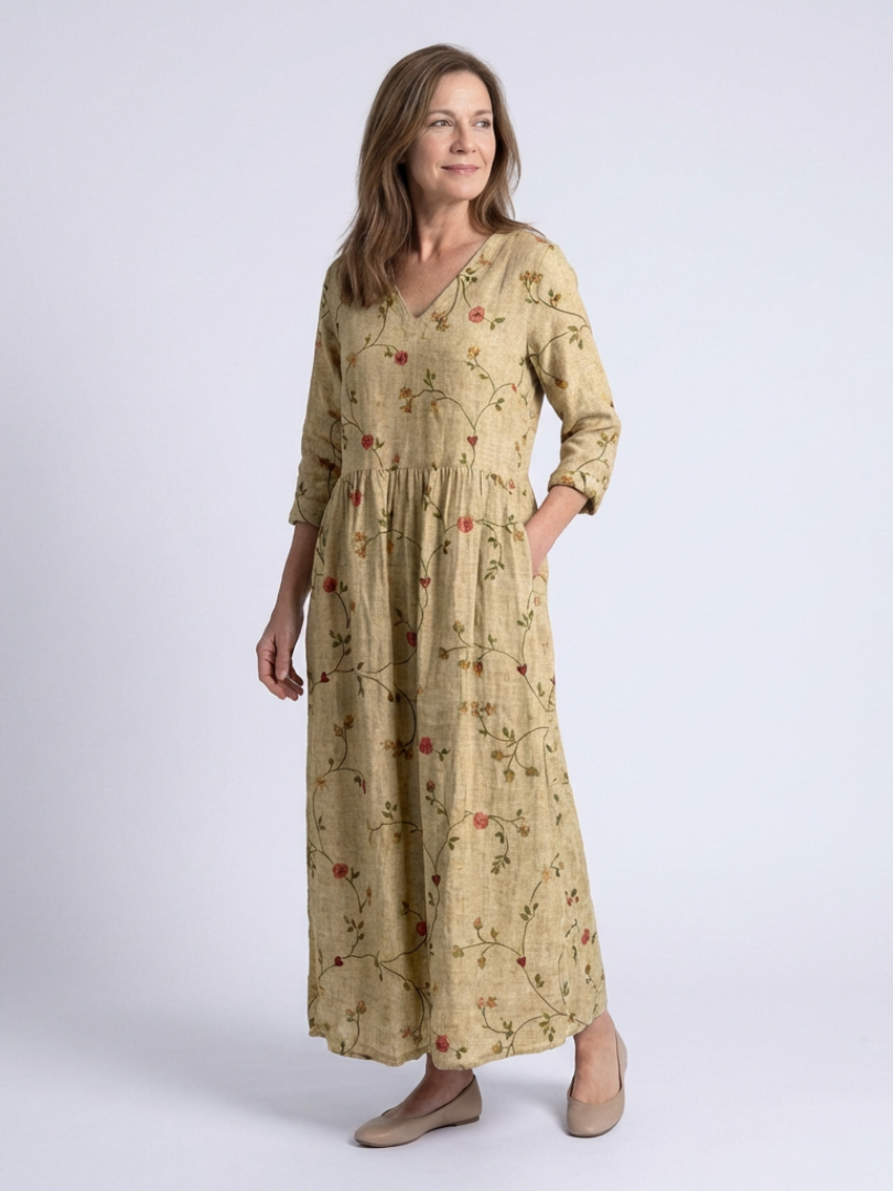 Marina | Robe Maxi à Manches Trois Quarts