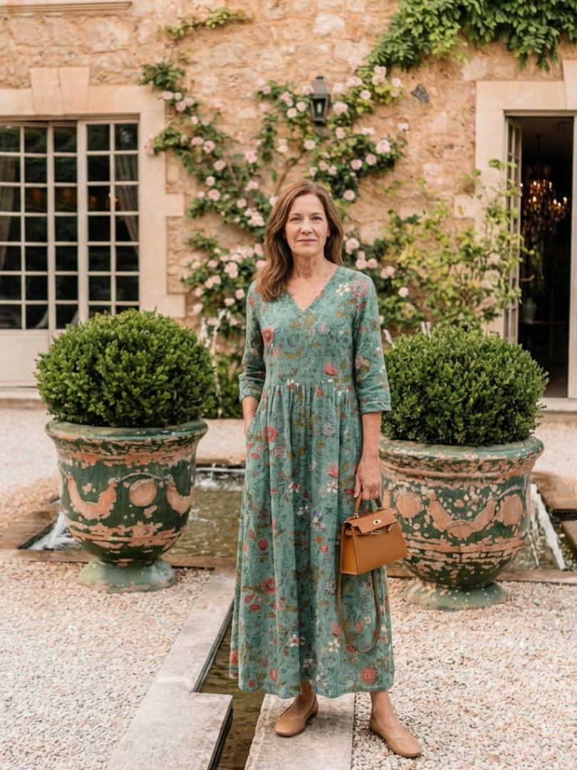 Marina | Robe Maxi à Manches Trois Quarts