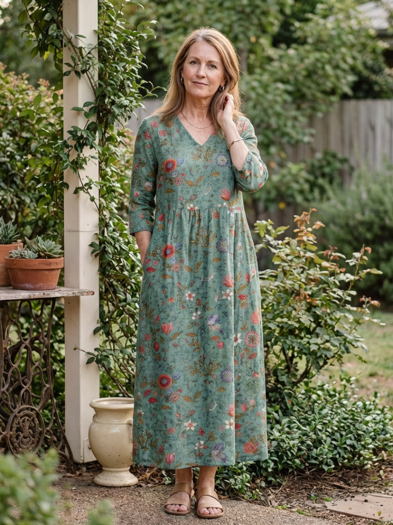 Marina | Robe Maxi à Manches Trois Quarts