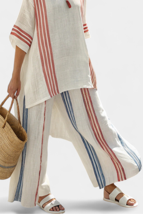 Ludovica – haut à rayures multicolores sophistiqué et pantalons méditerranéens