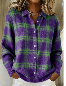 Élise | Cardigan Doux Carreaux Violets