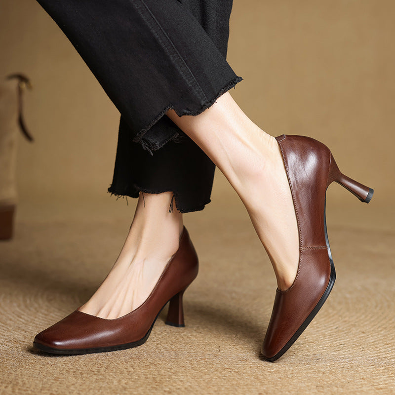 Amélie | Escarpins Carrés en Cuir