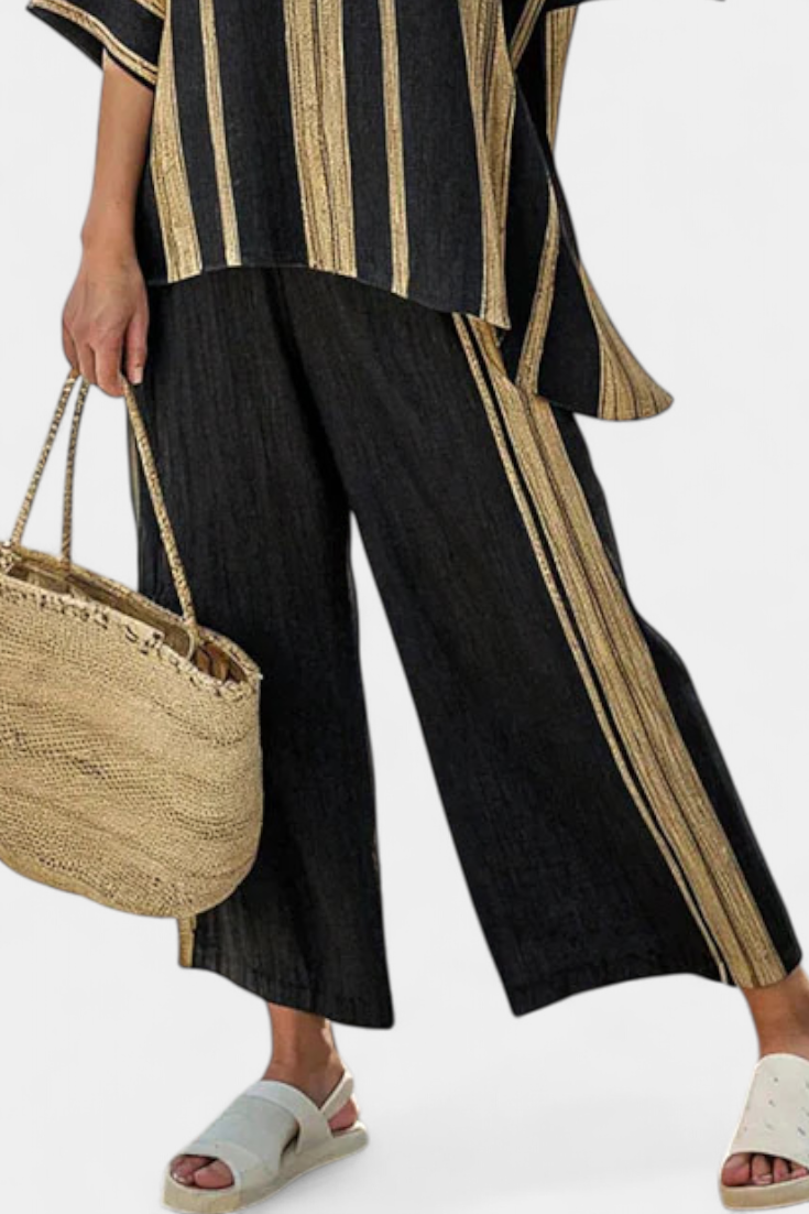 Tamara – haut oversized à rayures confortable et pantalon en lin décontracté