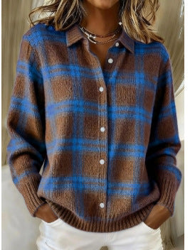 Lucie | Cardigan Carreaux Marron et Bleu