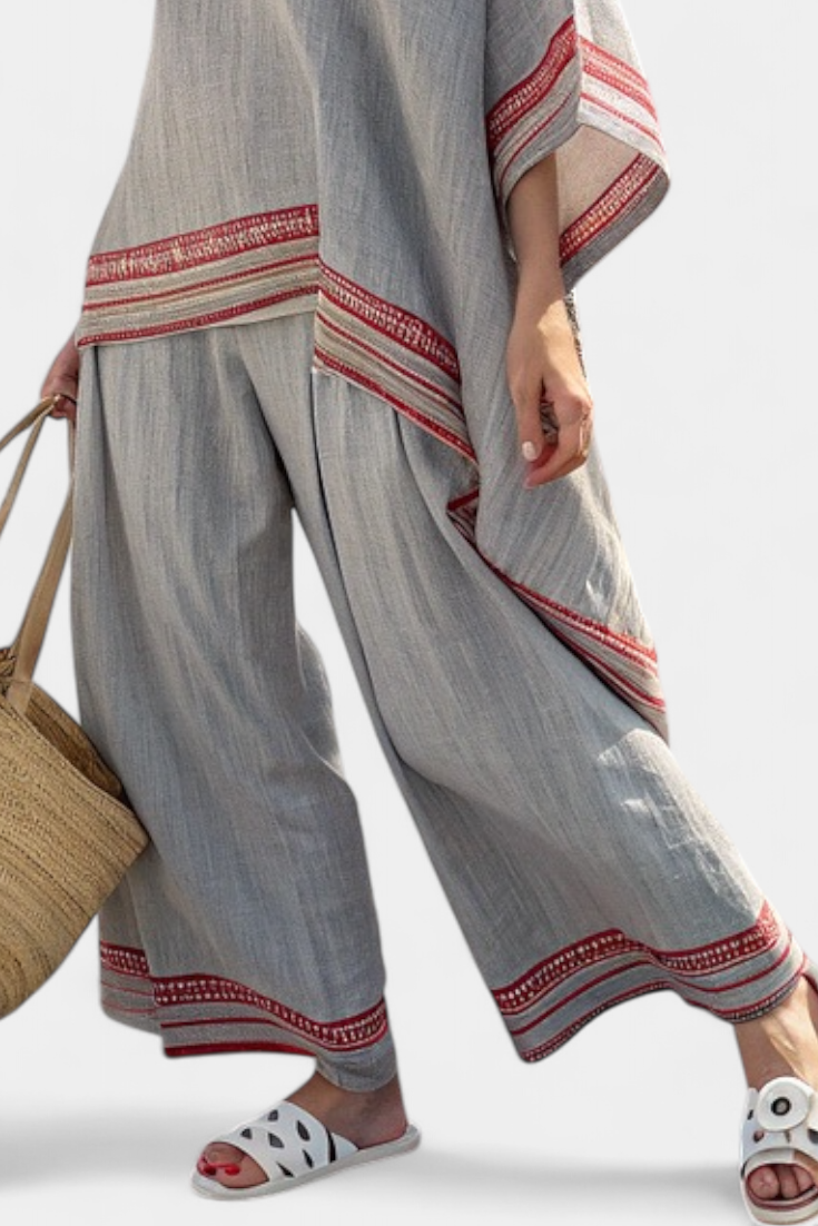 Rossella – blouse asymétrique sophistiquée et pantalons ethniques à jambes larges