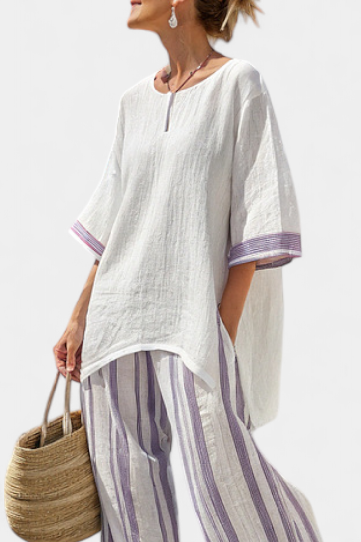 Allegra – blouse confortable et pantalons rayés en bambou