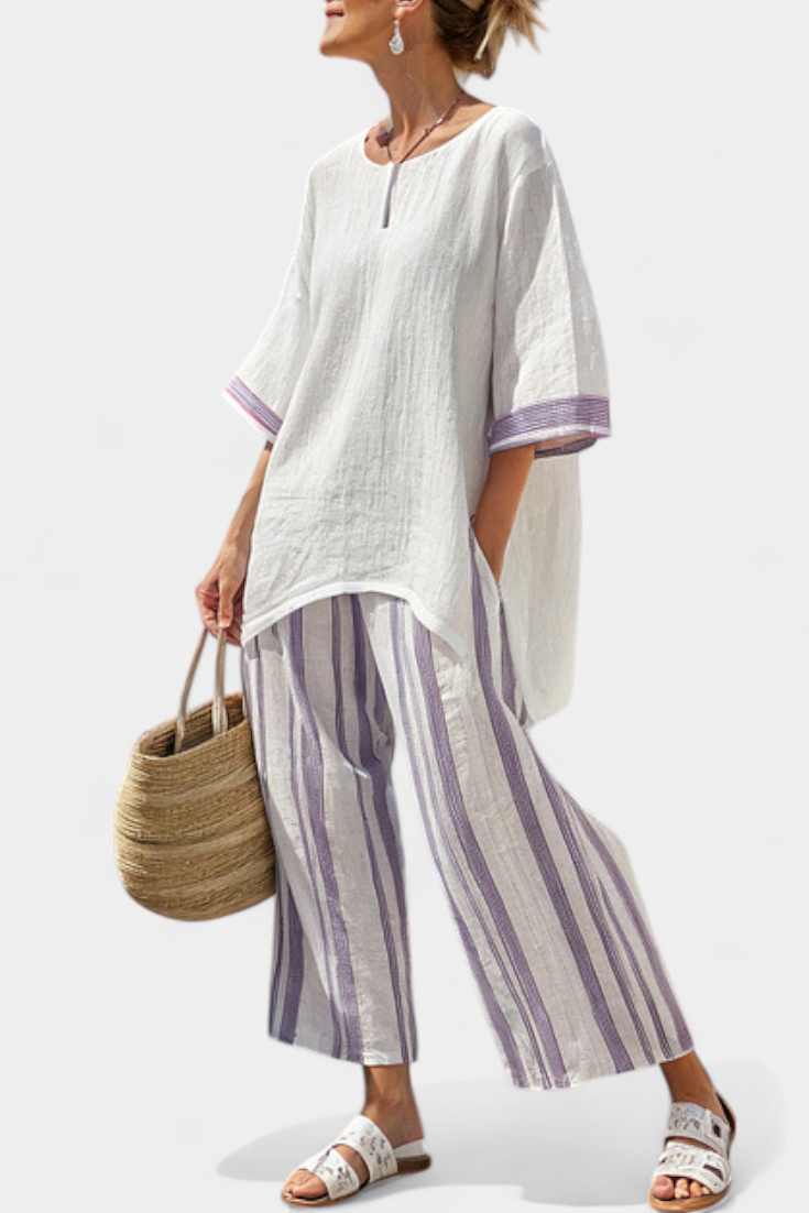 Allegra – blouse confortable et pantalons rayés en bambou