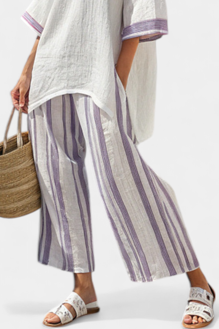 Allegra – blouse confortable et pantalons rayés en bambou