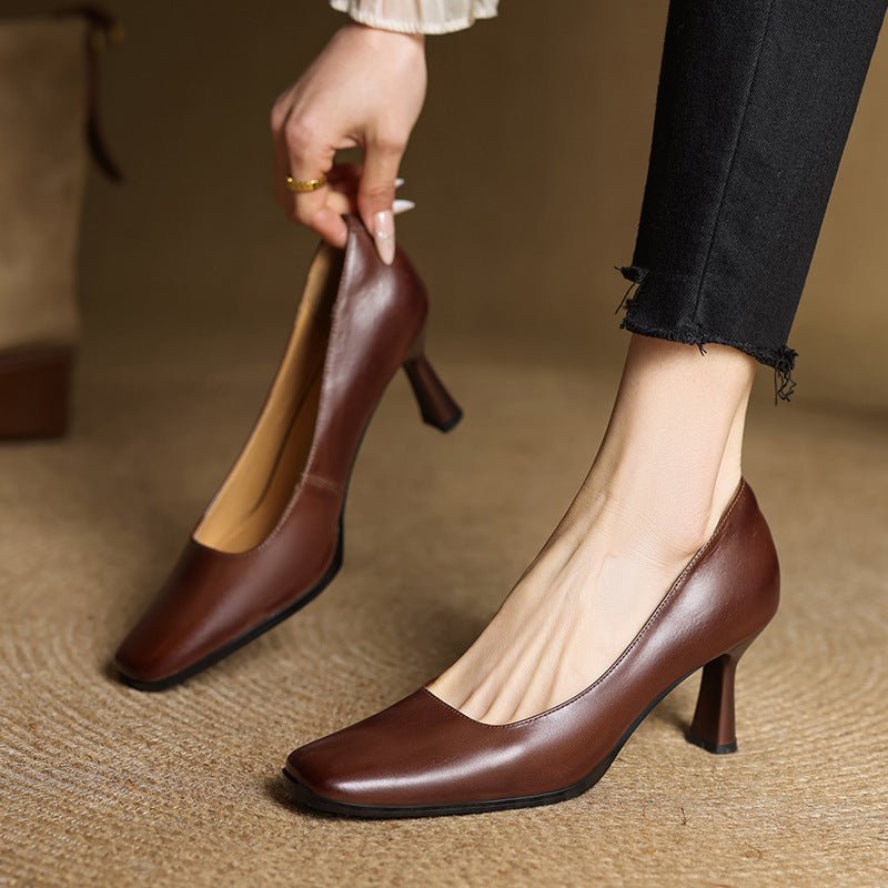 Amélie | Escarpins Carrés en Cuir
