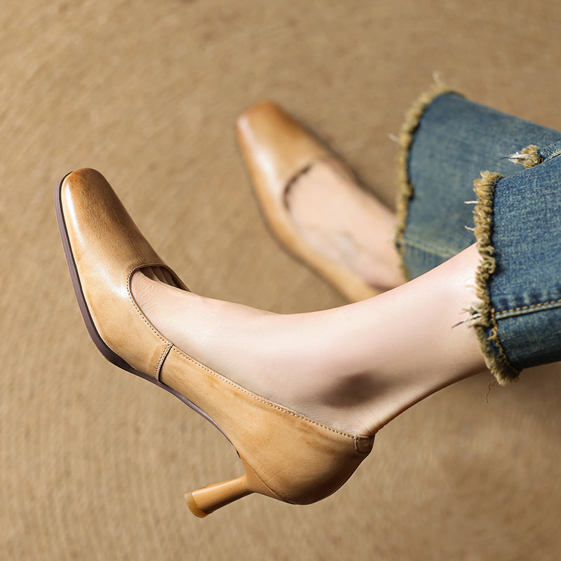 Amélie | Escarpins Carrés en Cuir