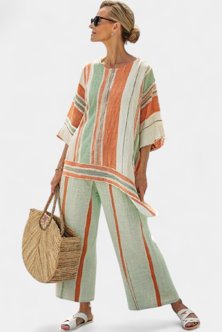 Elisabetta – haut asymétrique élégant et pantalon à jambes larges