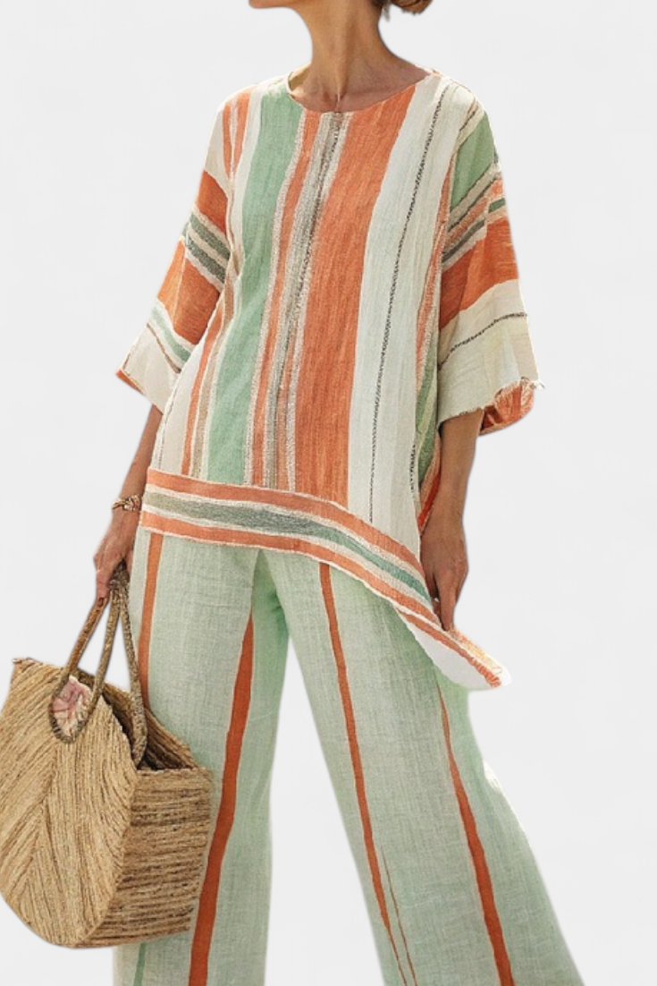 Elisabetta – haut asymétrique élégant et pantalon à jambes larges