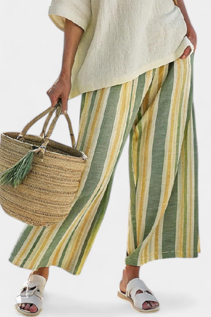 Caterina – haut sophistiqué et pantalon en lin à rayures