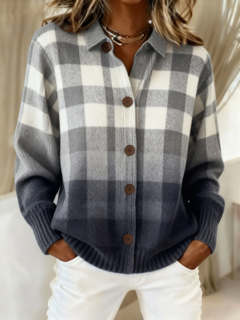 Amélie | Cardigan Carreaux Gris Dégradés