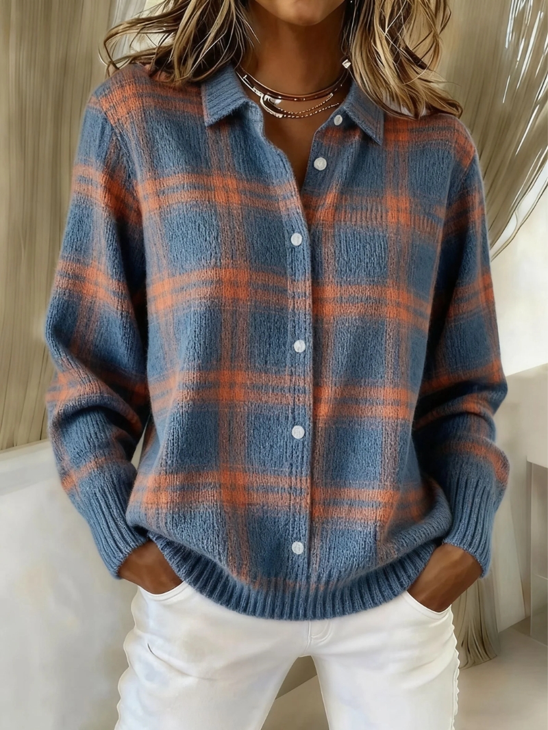 Aveline | Cardigan Carreaux Bleu Chaud