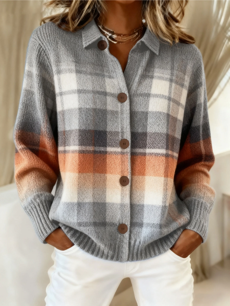 Mathilde | Cardigan Carreaux Dégradés Chauds