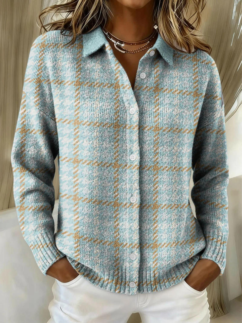 Pauline | Cardigan Carreaux Bleu Ciel