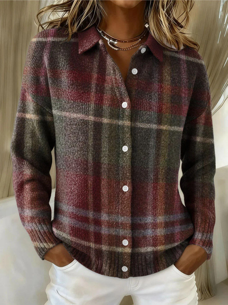Monique | Cardigan Maille Carreaux Classiques