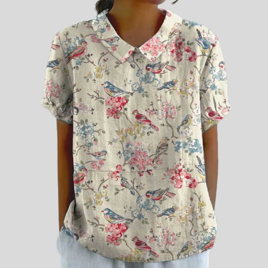 Clémence | Blouse Imprimé Oiseaux & Fleurs