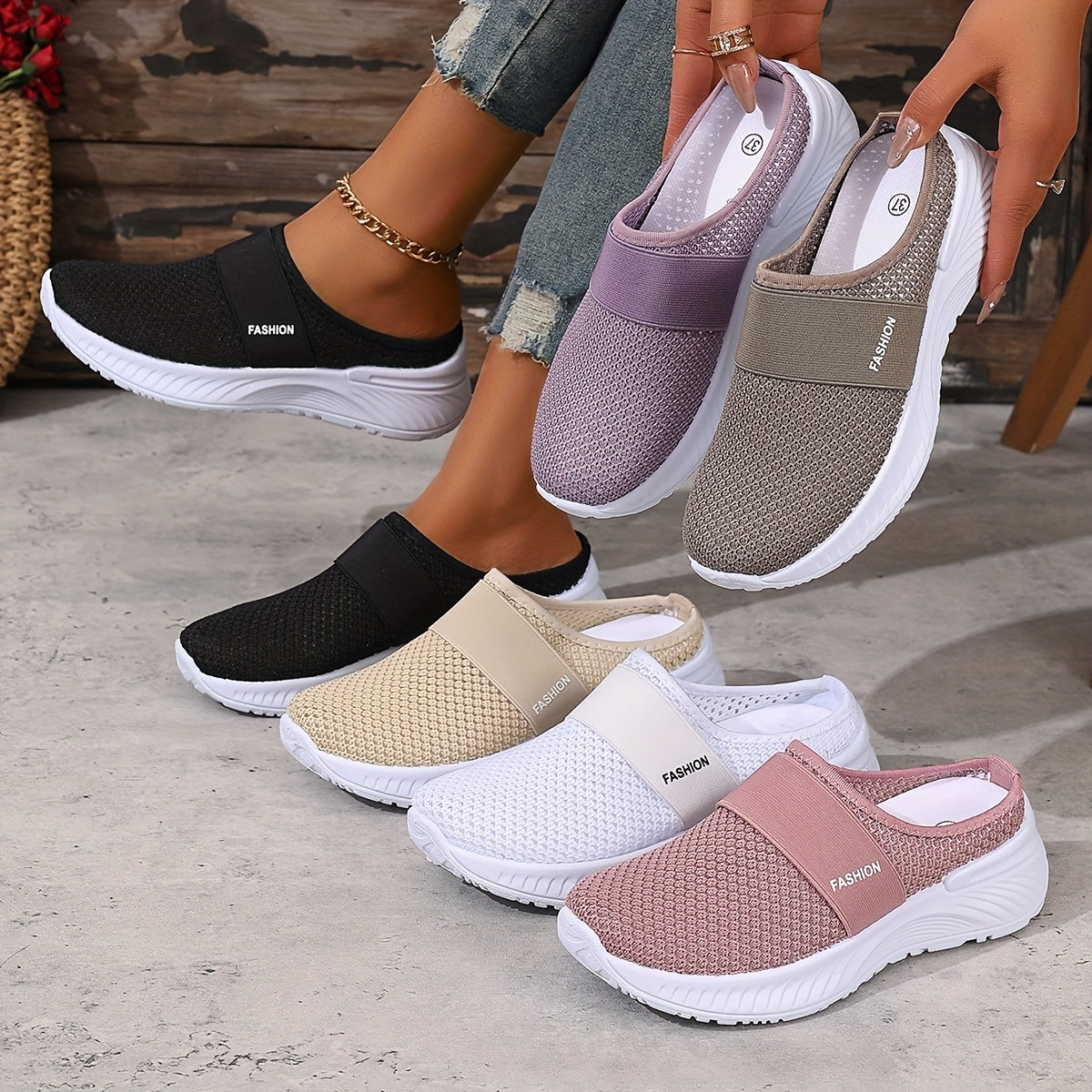 Nicole | Baskets Mules Mesh Respirant
