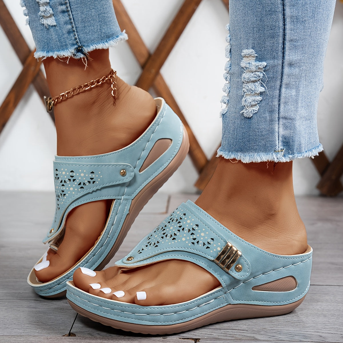 Léonie | Sandales Compensées Ajourées Tong Chic