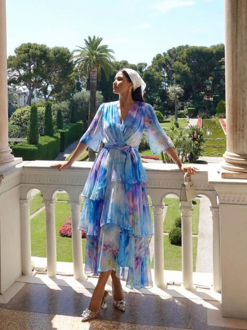 Azura | Robe Maxi Fluide Aquarelle Élégance