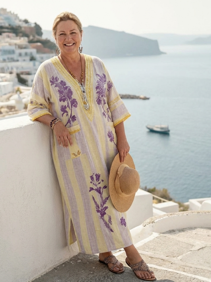 Aurelia | Robe Maxi Fleurie Rayée