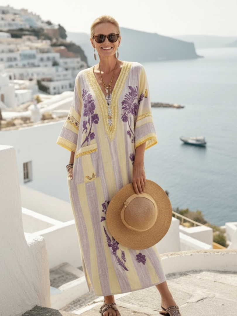 Aurelia | Robe Maxi Fleurie Rayée