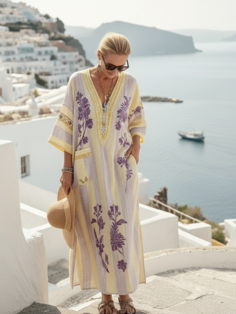 Aurelia | Robe Maxi Fleurie Rayée