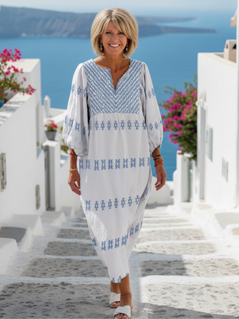 Evadne | Robe maxi brodée à manches