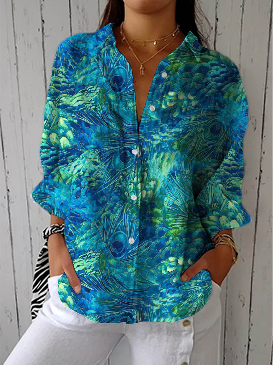 Lysiane | Blouse Motif Plumes Élégant
