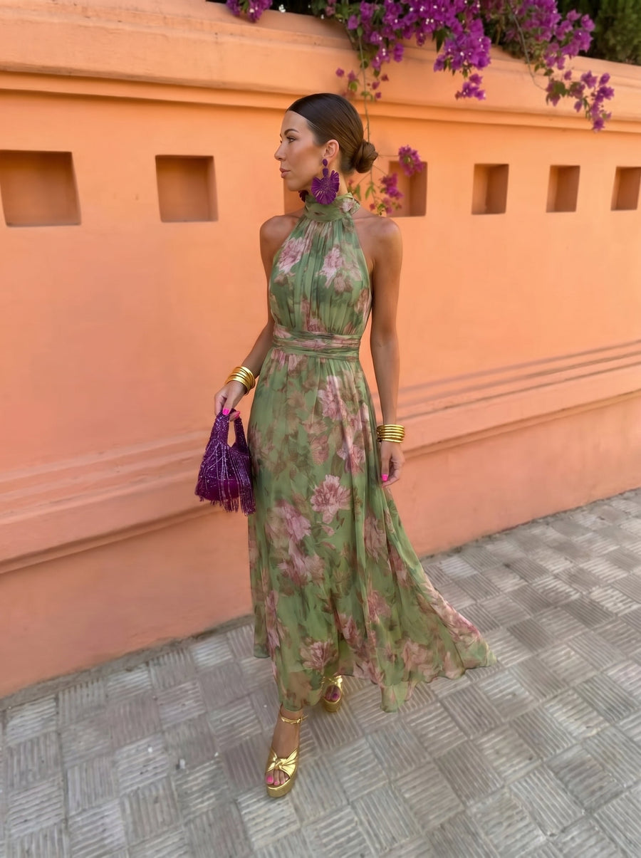 Sandrine | Robe Longue Fleurie Encolure Plongeante