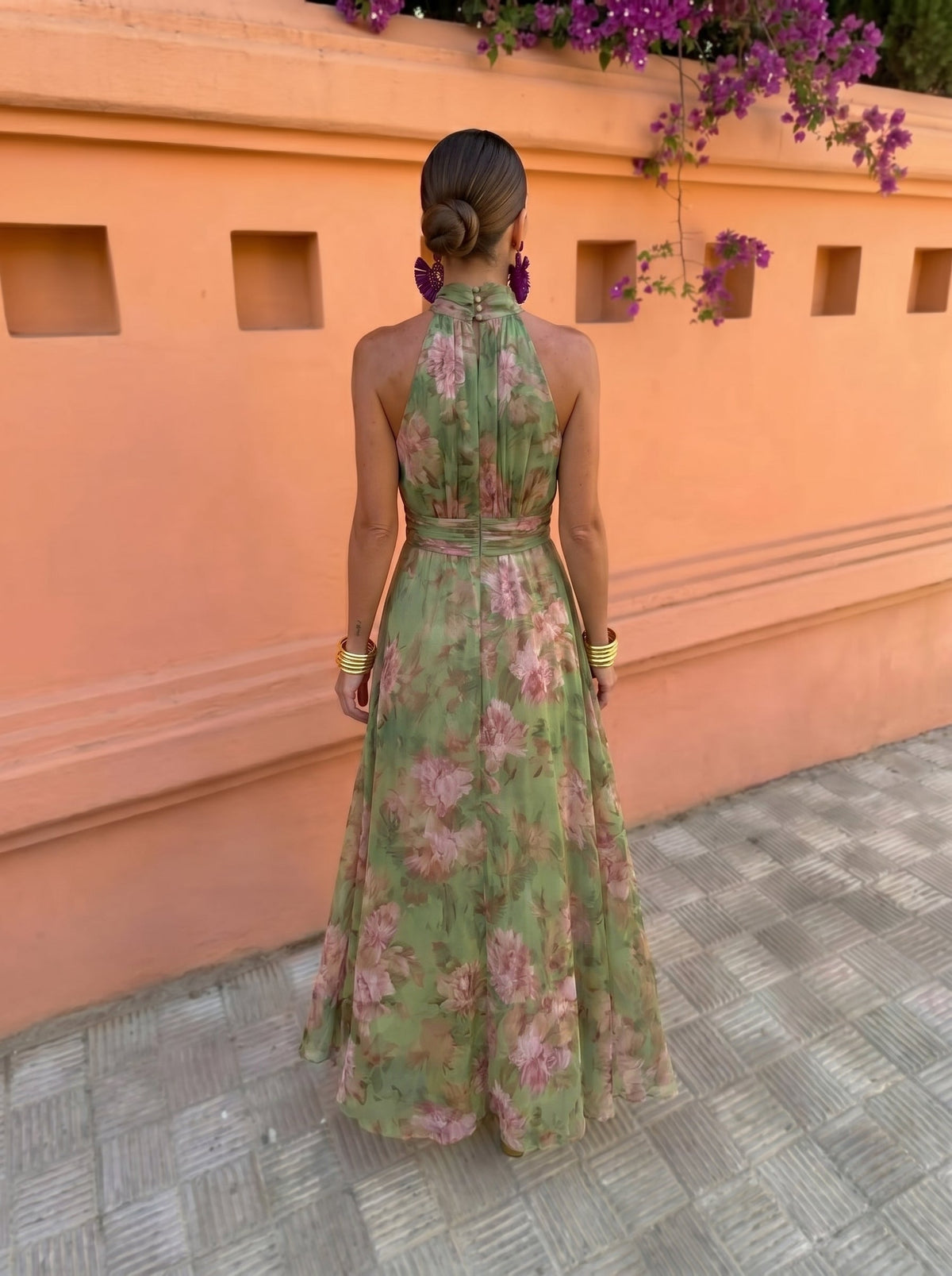 Sandrine | Robe Longue Fleurie Encolure Plongeante
