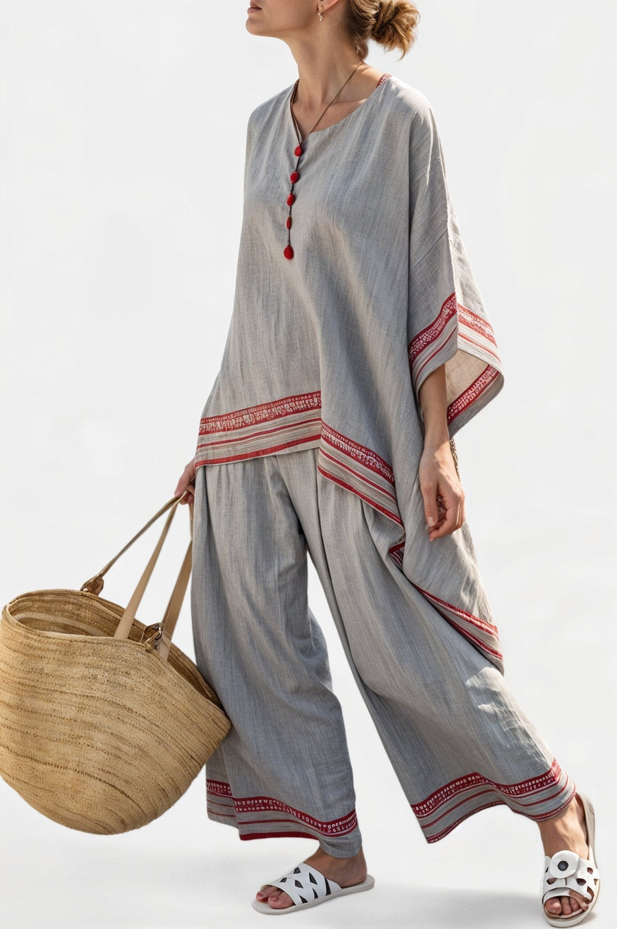 Rossella – blouse asymétrique sophistiquée et pantalons ethniques à jambes larges