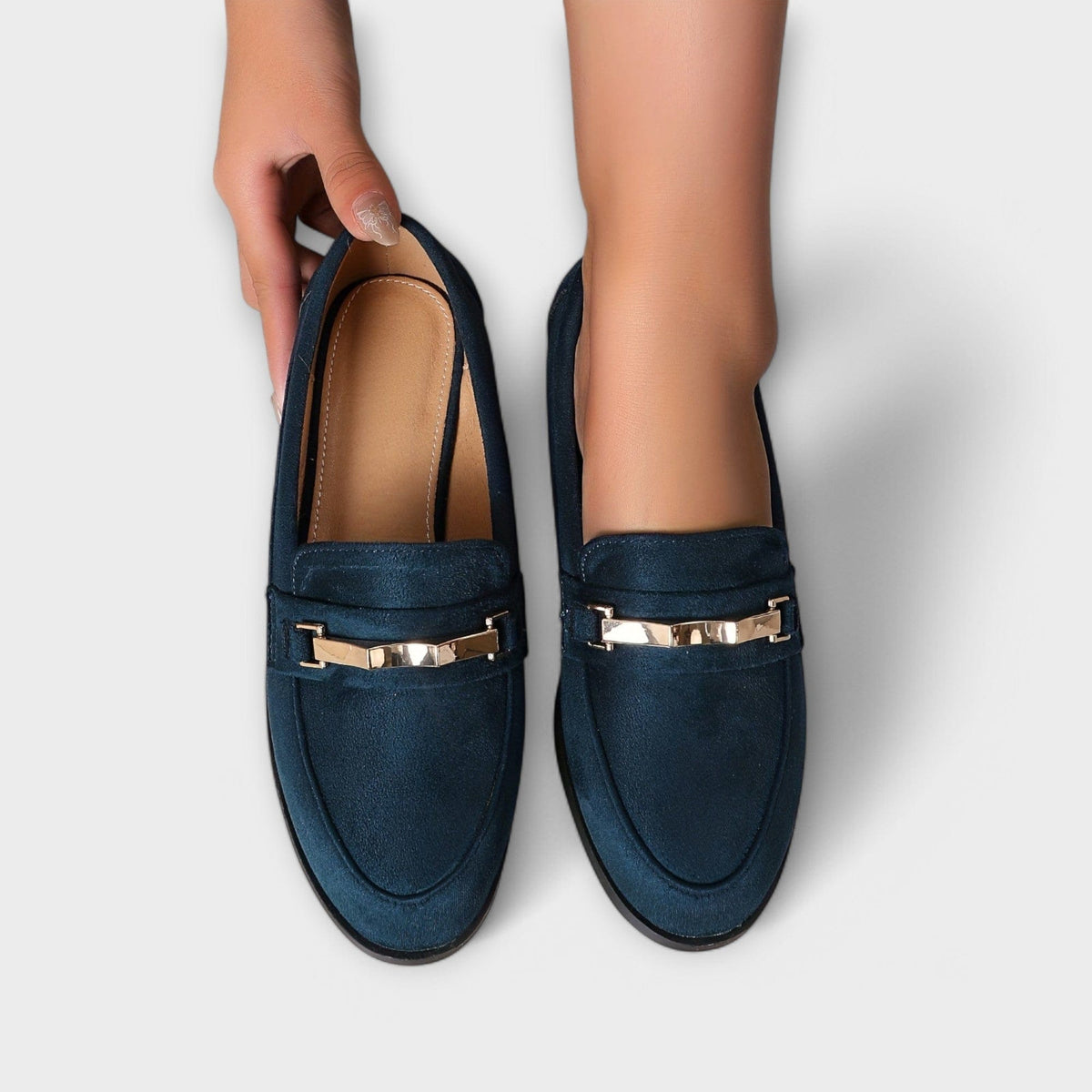 Nathalie | Mocassins Daim Chaîne Dorée