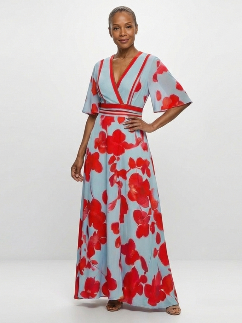 Corinne | Robe Maxi Fleurie à Manches
